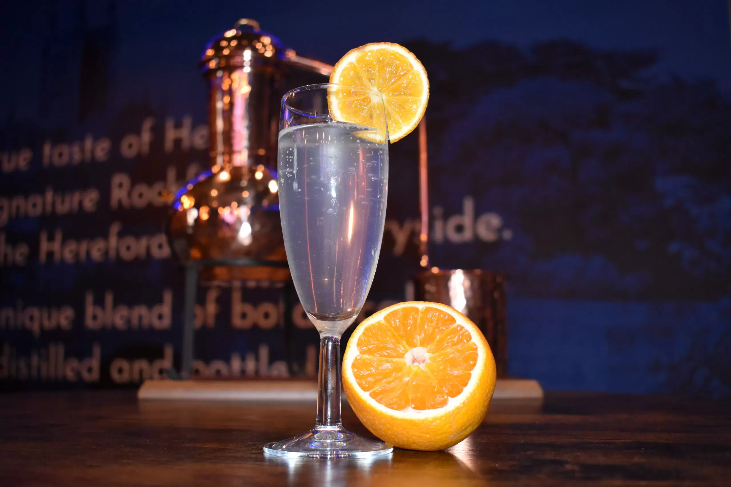 Gin Fizz Cocktail with Still behind