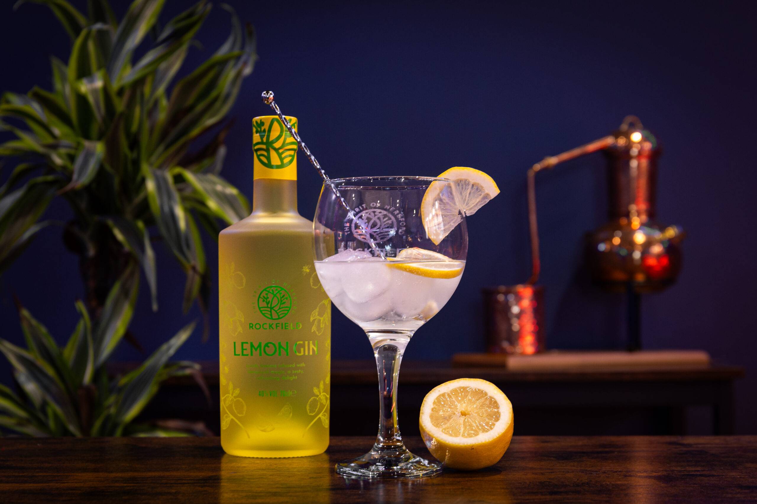 Lemon Gin Bottle with signature serve drink